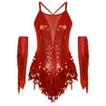 thumbnail image 1 of iiniim Costume de Danse Latine Jazz pour Femmes Justaucorps à Franges à Paillettes Scintillantes avec Gants Rouge Rave S, 1 of 6