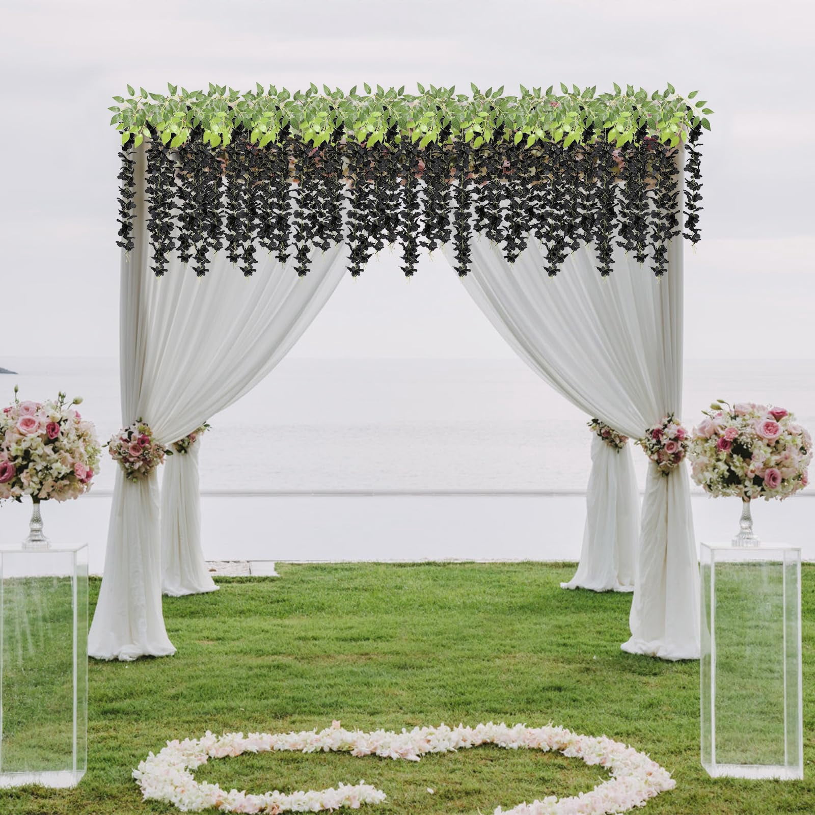 24 Pack Artificial Fake Wisteria Vine Ratta Hanging Garland Silk Flowers String Home Party Wedding Decor