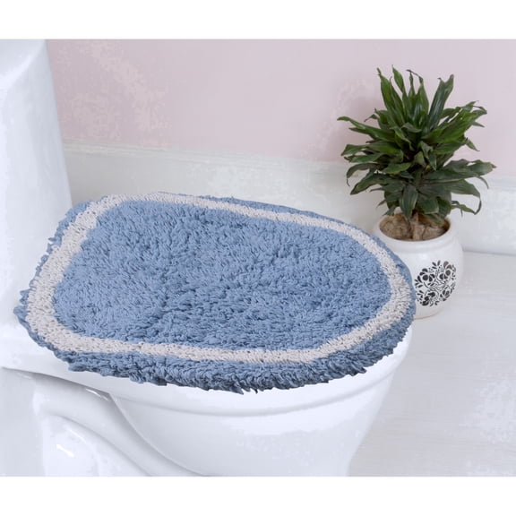 Home Weavers Allure Bathroom Rug Toilet Lid Seat Cover, Elastic Edges, 100% Cotton Soft Universal Fit for Standard Round Elongated Bath Room Bowl Lids, Washable, 18"x18" Toilet Lid Cover, Blue