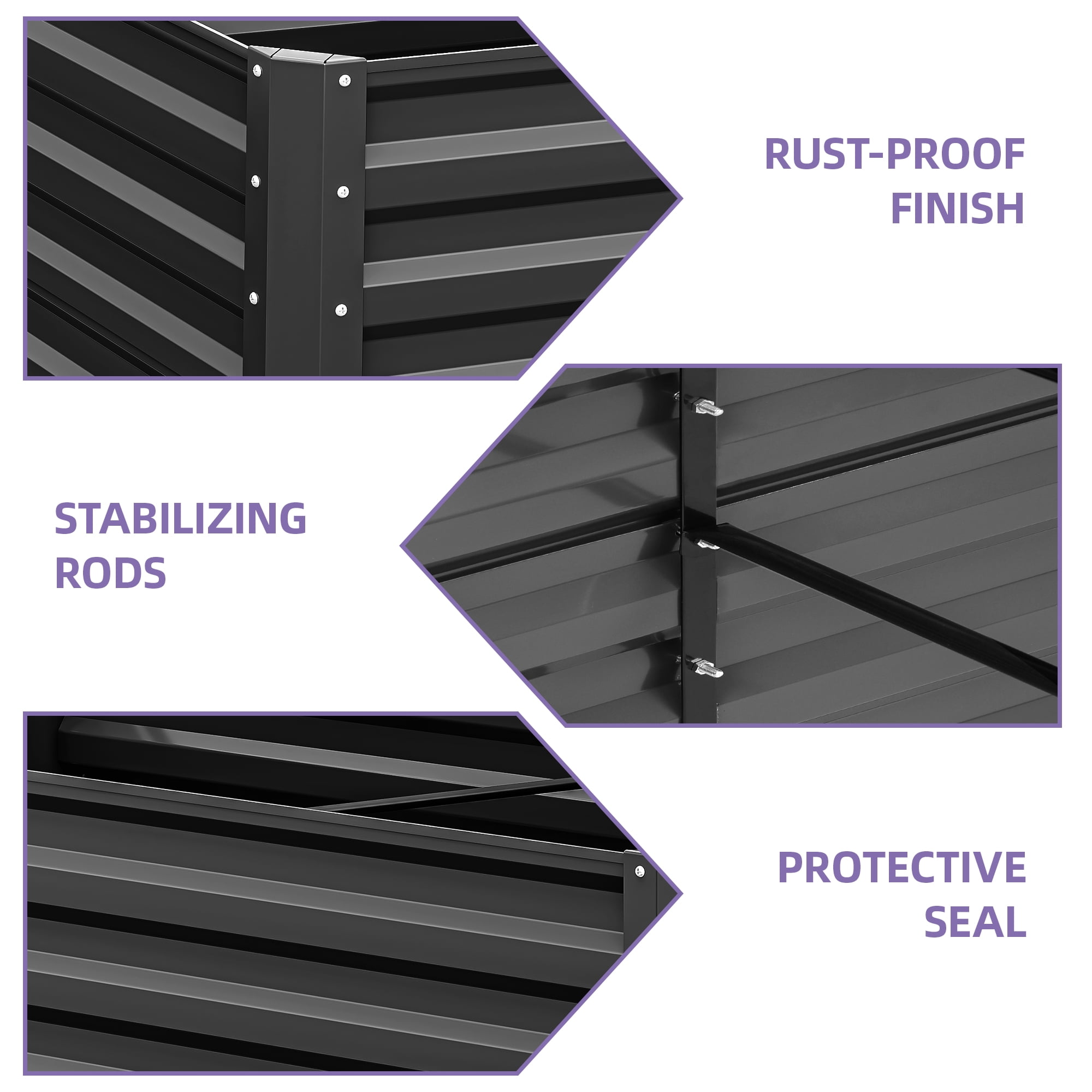 Dextrus 6x3x2Ft Large Raised Garden Bed, Galvanized Metal Planter with Accessories & Gloves, Black