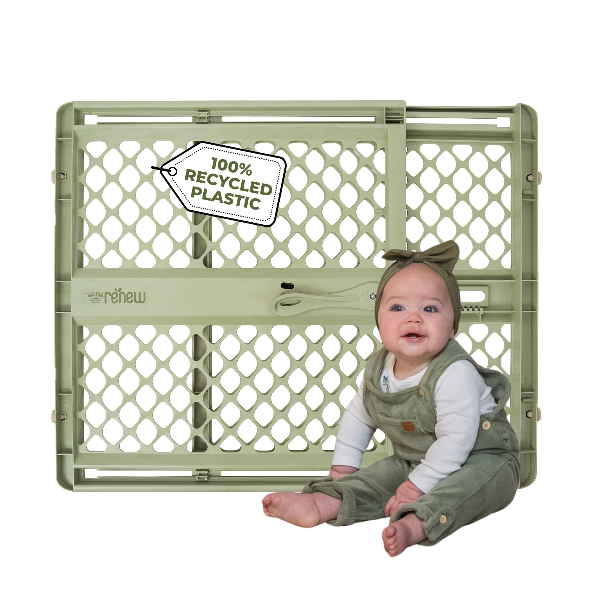 Toddleroo by North States Renew 100% Recycled Plastic Gate for Babies and Toddlers, Green