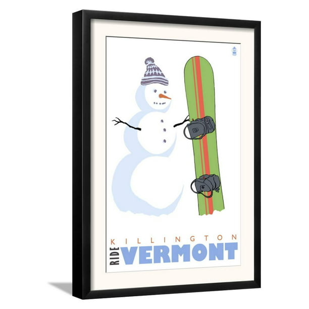 Killington, Vermont, Snowman with Snowboard Framed Art Print Wall Art - 13.5x18.5 - Walmart.com ...