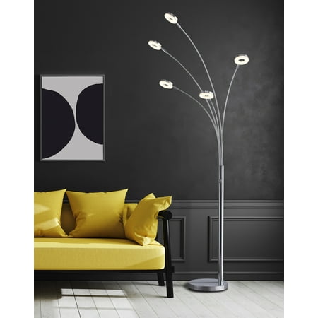 Artiva USA UFO Super Bright LED 5-Arched Floor Lamp with Touch Dimmer  73 H  Modern Chrome