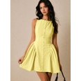 thumbnail image 7 of Yellow Women Boat Neck Sleeveless Pleated Fit & Flare Mini Dress Elegant Summer Tea Party, 7 of 7
