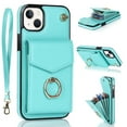 thumbnail image 1 of Allytech Compatible with iPhone 14 Case Wallet with Card Holder, 360°Rotation Finger Ring Holder Kickstand RFID Blocking PU Leather Protective Case with Hand Strap Case for iPhone 14 6.1" 2022, Mint, 1 of 9