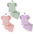 thumbnail image 7 of BULLPIANO Toddler Baby Girl Clothes Summer Outfits Solid Plain Rib Ruffle Short Sleeve T-Shirt Tops + Shorts Cute Outfits Set, 7 of 7