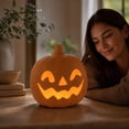thumbnail image 7 of Classic Hollow Cutout Face Matte Plastic Pumpkin Light Holder LED Tea Light Compatible Halloween Mantel Entryway Tabletop Indoor Holiday Atmosphere Decor, 7 of 7