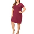 thumbnail image 2 of Unique Bargains Women's Plus Size Nightgown V Neck Pajama Sleepwear Dress, 2 of 6