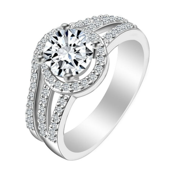 AFFY Round Shape White Cubic Zirconia 14k White Gold Over Sterling Silver Halo Bridal Ring Set