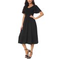thumbnail image 4 of INSPIRE CHIC Women's Summer Casual V Neck Ruffle Sleeve Smocked Midi Dress with Pockets, 4 of 5