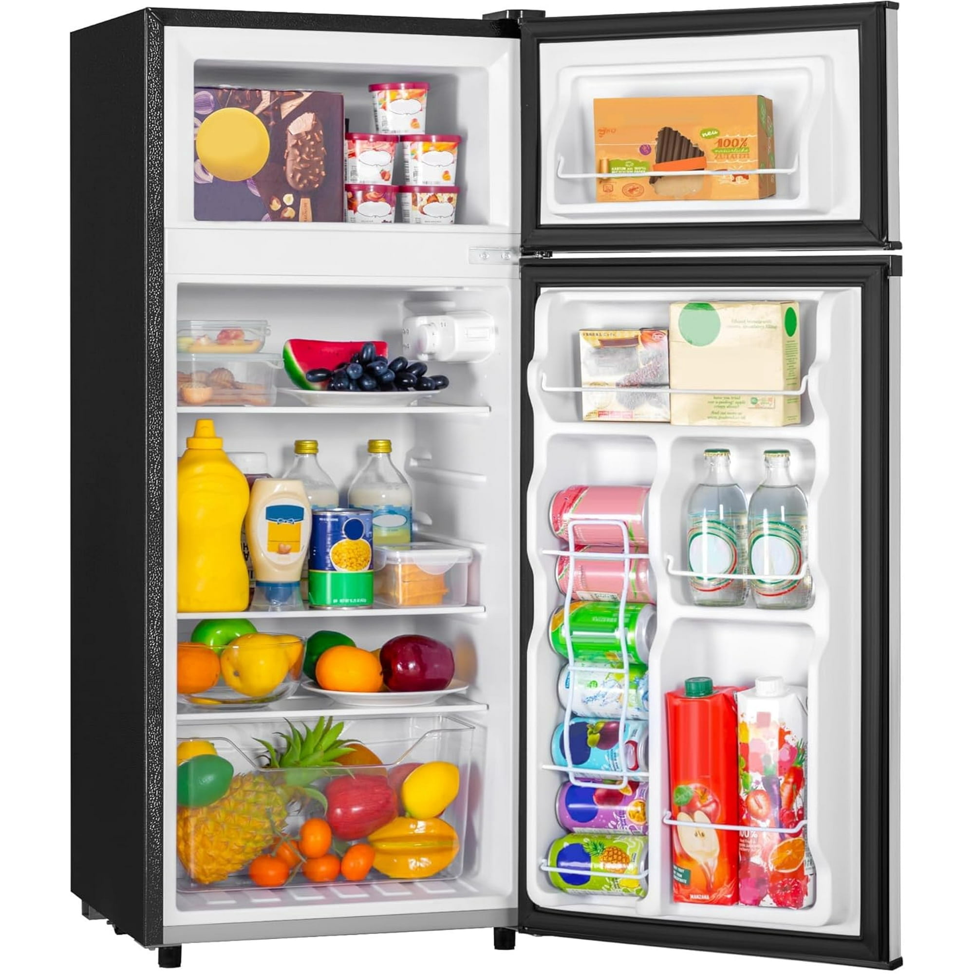 UrbanSync 4.5 Cu.Ft Mini Fridge with Freezer, 7 Temperature Settings, Featuring Adjustable Castors and Shelves, Suitable for Offices and Bedrooms (Silver)