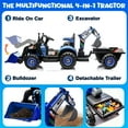 thumbnail image 2 of 4-in-1 24V Kids Ride On Electric Tractor Toy with Construction Attachments (Excavator, Dump Truck & Bulldozer) with Remote Control, 3 Speed Adjustable, Built-in Music Player, LED Light, Blue, 2 of 9