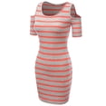 thumbnail image 1 of FashionOutfit Women's Super cute Stripe patterned off the Shoulder Shirt Dresses, 1 of 3