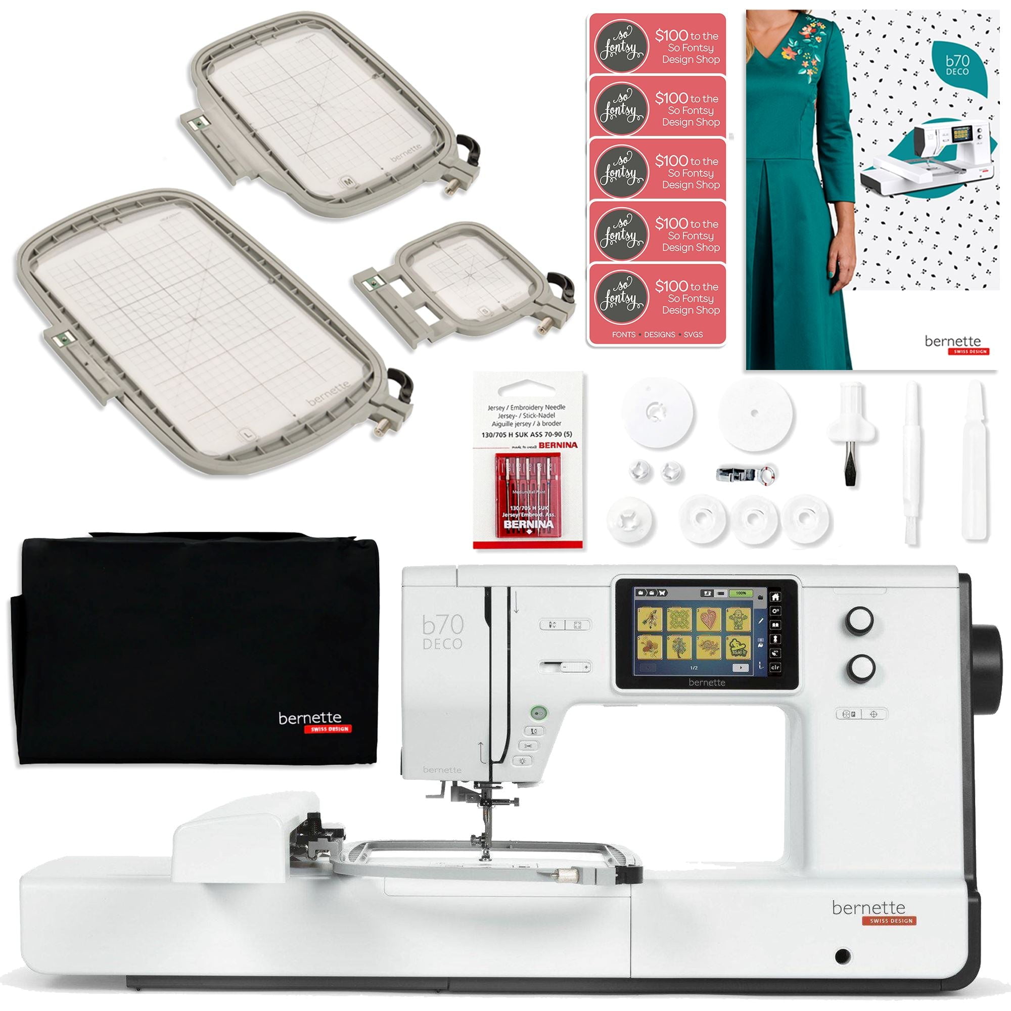 Bernette B70 10" x 6" Embroidery Machine with 160 Embroidery Thread Spools