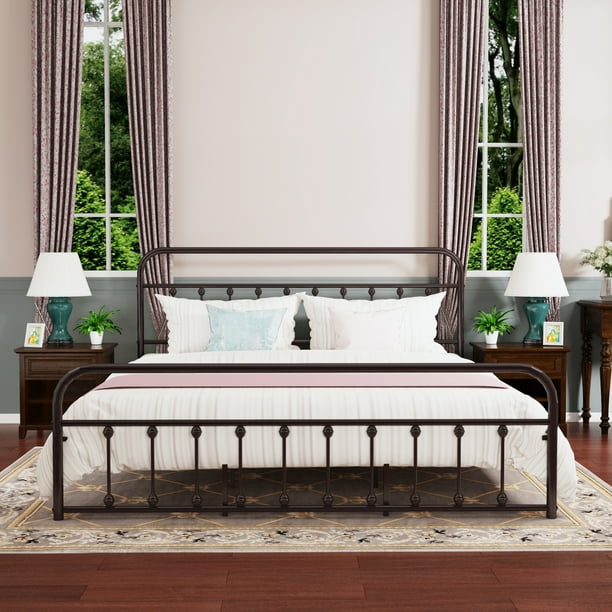 alazyhome Simple Vintage King Metal Platform Bed Frame, EasyAssembly