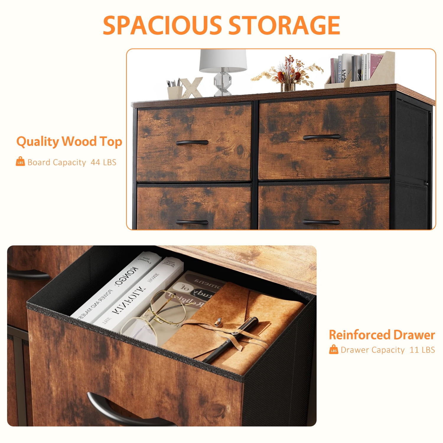 Modern 8 Drawer Fabric Dresser, Chest of Drawer Organizer Storage Cabinet for Bedroom Clothes Closet, Entryway,Brown