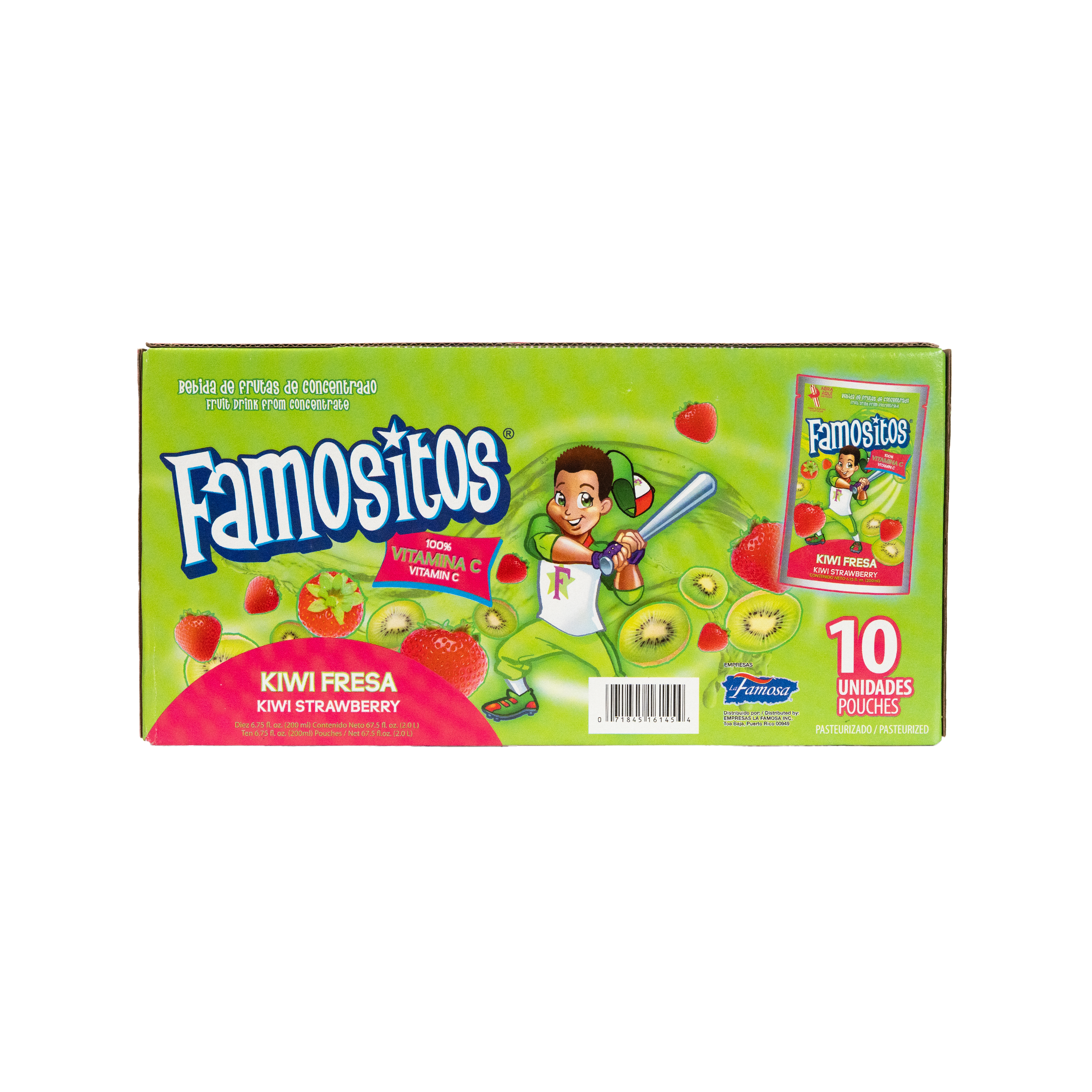 Famositos Light Concentrate Kiwi Strawberry Fruit Juice, 10 Pack 6.75oz, Shelf Stable, Cardboard Box