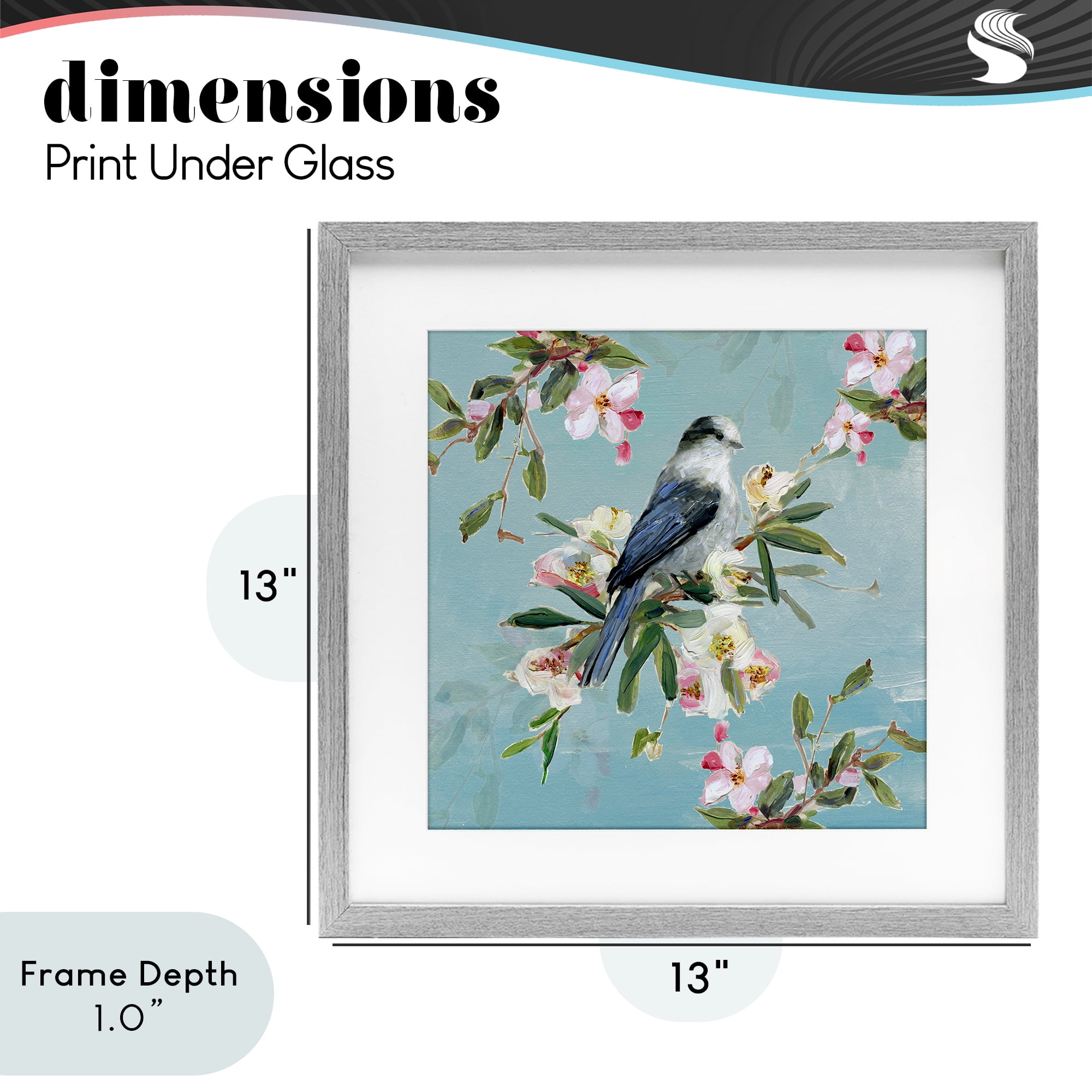 Stupell Industries Pastel Songbird Among Blossoms Gray Framed Print Under Glass, design by Sally Swatland