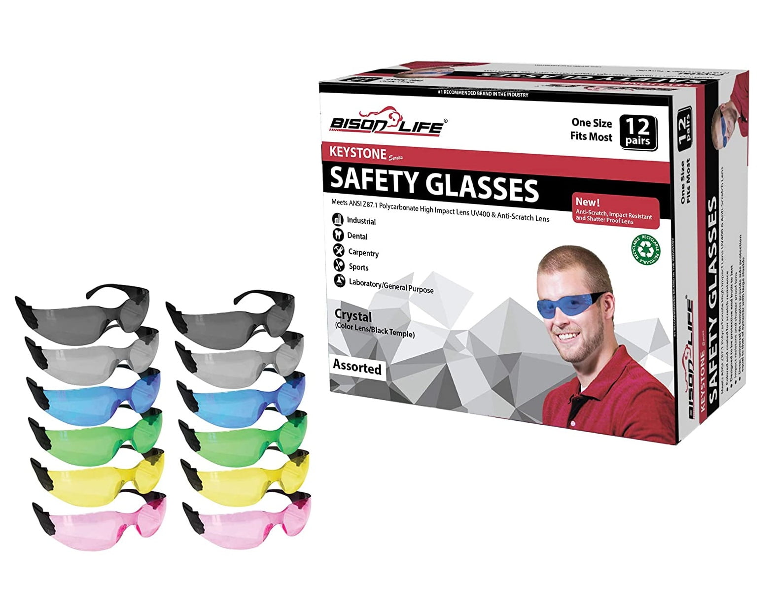 Bison Life Keystone Color Lens Black Temple Variety Safety Glasses For ...