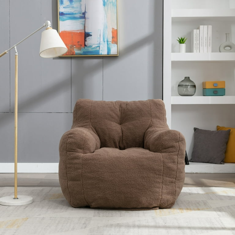 Bean Bag Chair Giant Ultra Soft Teddy Fabric Arm Chair Tufted Soft Stuffed with Filler Fluffy and Lazy Sofa Comfy Leisure Sofa Chair for Reading