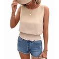 thumbnail image 2 of Womens Crew Neck Crop Tank Tops Cute Summer Sleeveless Smocked Tops  S, 2 of 9