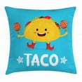 thumbnail image 1 of Mexican Throw Pillow Cushion Cover, Dancing Funny Taco Smiling Face and Maracas Childish Icon Cartoon, Decorative Square Accent Pillow Case, 24 X 24 Inches, Blue Earth Yellow Vermilion, by Ambesonne, 1 of 2