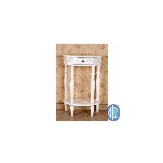 Pemberley Table Console en Bois Franc Antique Blanc Demi-Lune 30 Pouces