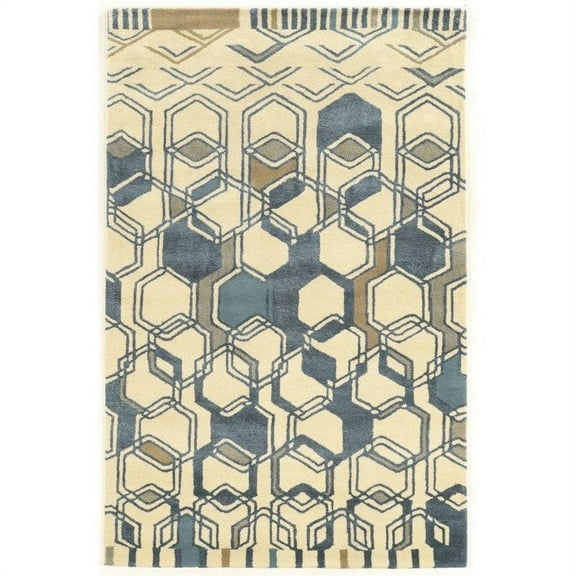 Linon Aspire Triangle Hand Tufted Wool 5'x8' Rug in Ivory