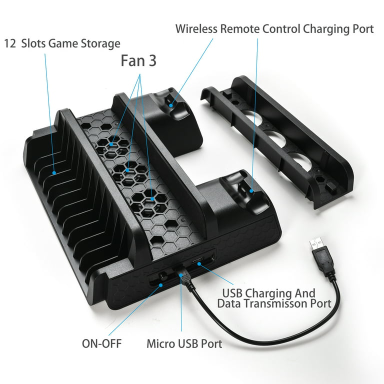 AGPtek Vertical Stand for PS5 Slim / PS5 Cooling Fan Dual Controller  Charging Station 3 Extra USB Port 