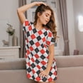 thumbnail image 3 of Daiia Red and black argyle Print Women's Nightshirt Soft Nightgowns for Women Short Sleeve dress Short-sleeved Sleepwear, 3 of 6