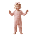 thumbnail image 3 of BemeyourBBs Newborn Baby Girls Mother's Day Father's Day Outfit Infant Baby Girls Spring Fall Winter Clothes Waffled Romper I Love Mom Dad Letter Bow  Sleeves Jumpsuits and Cute Headband Set, 3 of 9