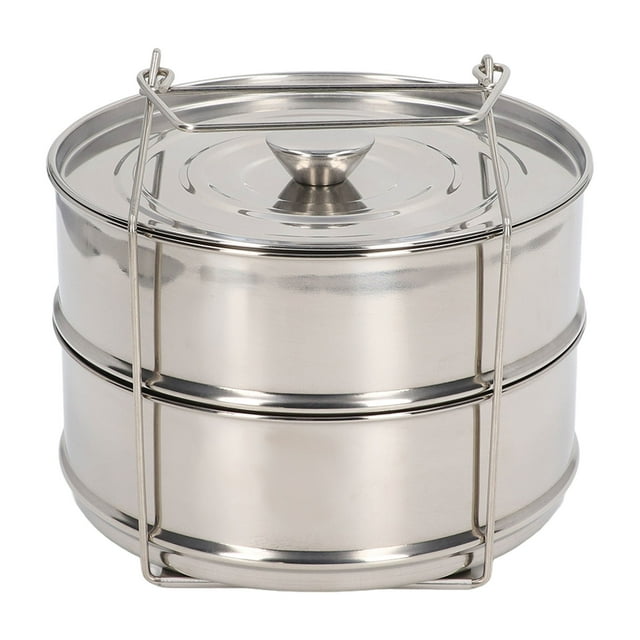 Steam Pot, Durability Stackable Stainless Steel Steam Pot 2 Tier Evenly Heating with Lid for Kitchen