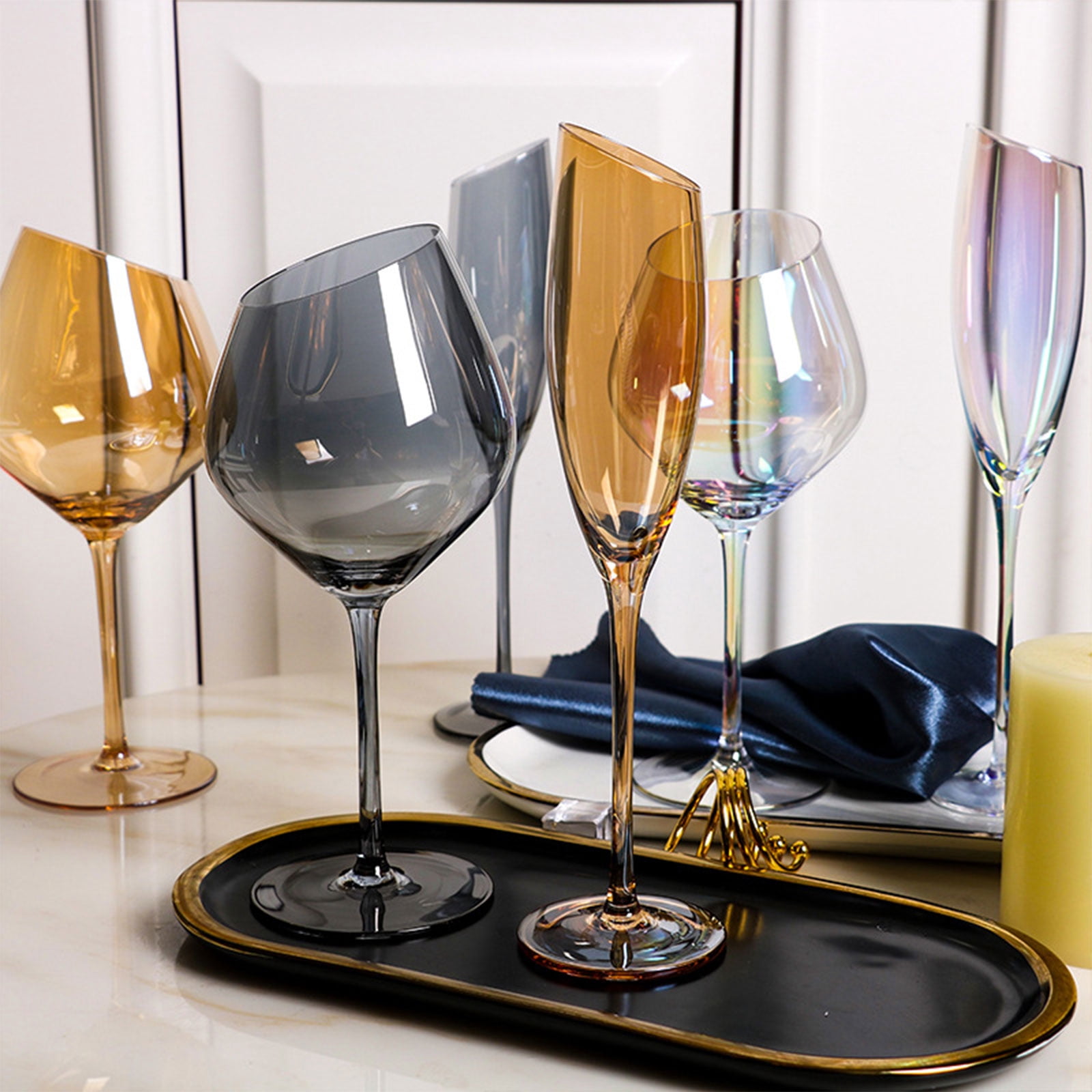 Oblique Cut Red Wine Champagne Glass Home Colorful Amber Smokey for Grey Glasses Restaurant Bar for Creative Goblet