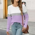 thumbnail image 4 of Yigetop Womens Tops Women's Color Block Tunic Tops Casual Long Sleeve Shirts Round Neck Pullover Colorblock Tops for Women Purple M, 4 of 7