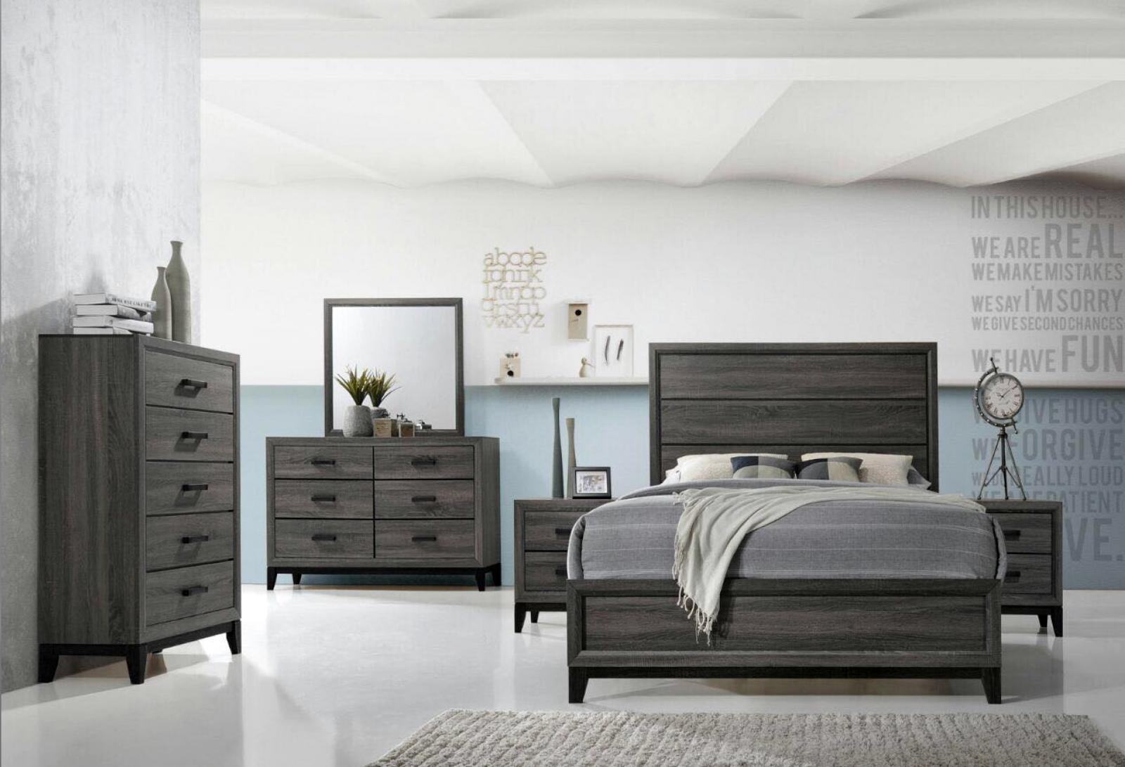 Modern Grey Matt Finish King Bedroom Set 5 Pcs Global Usa Kate Walmart Com Walmart Com