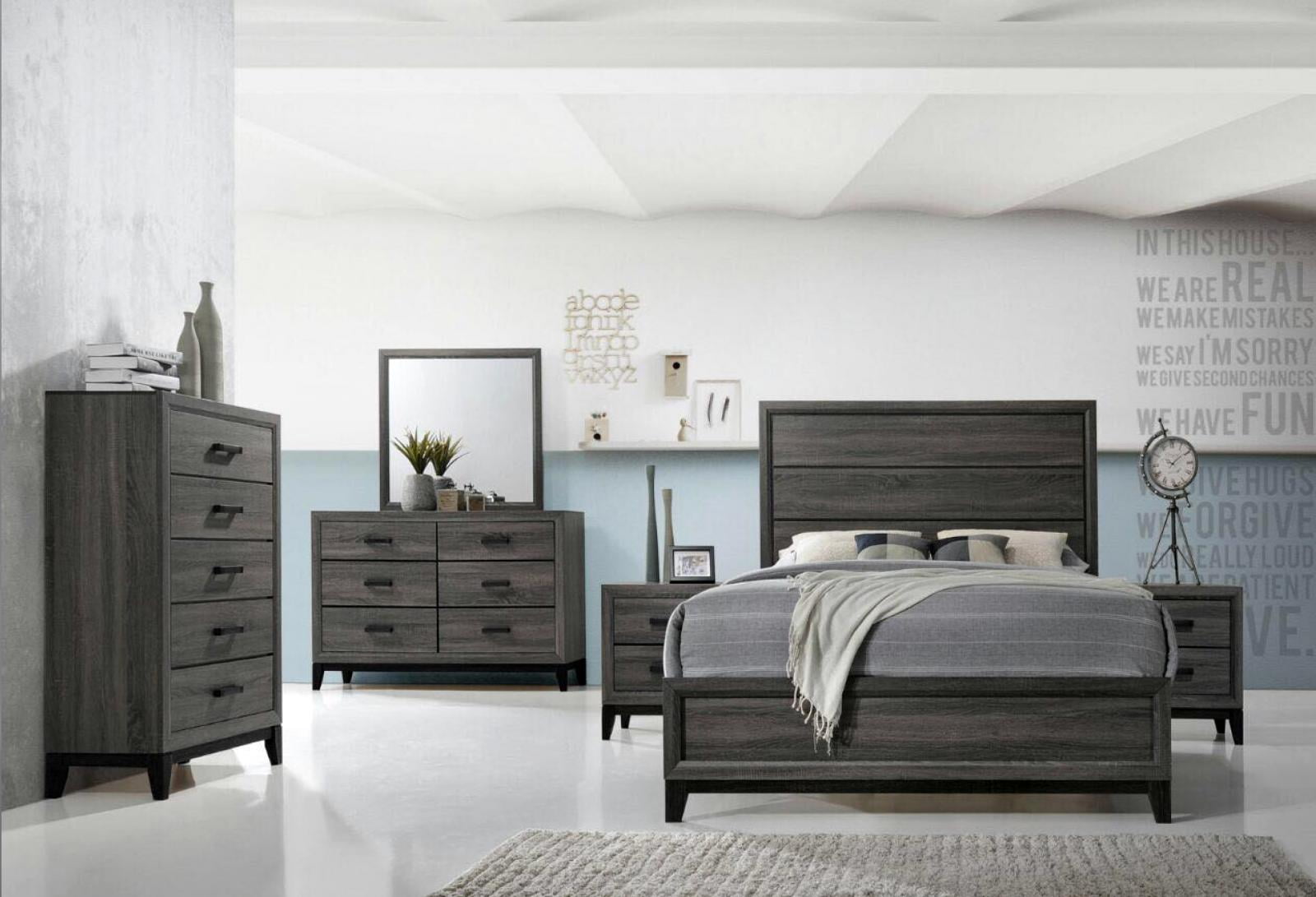 Modern Grey Matt Finish King Bedroom Set 5 Pcs Global USA Kate