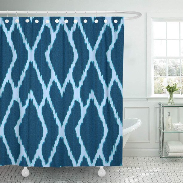 CYNLON Indigo Ikat Diamonds of Denim Blue Chambray Bathroom Decor Bath
