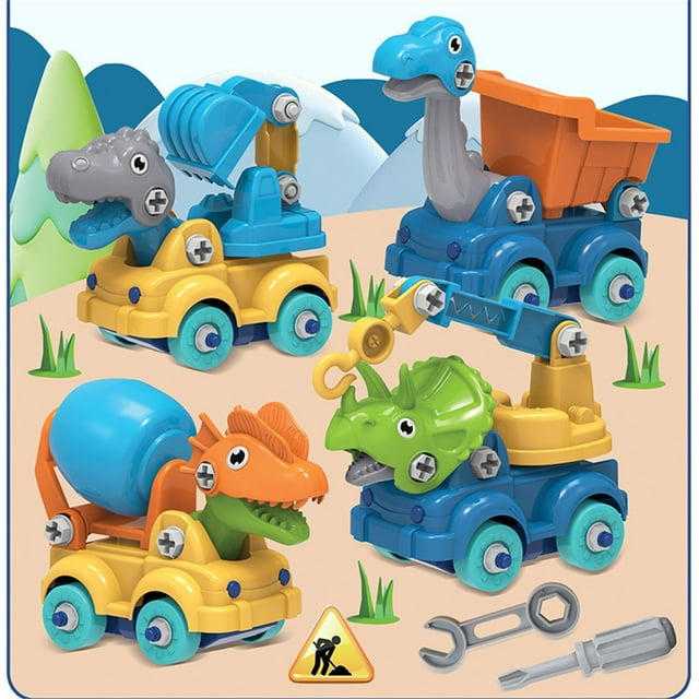 Agiferg Stuffed Animal Plush Toys,Soft Cuddly Plushies Animals, 4 Assembly and Disassembly Dinosaur Car Child Nut Disassembly Toy Set Dinosaur Model Toy Car