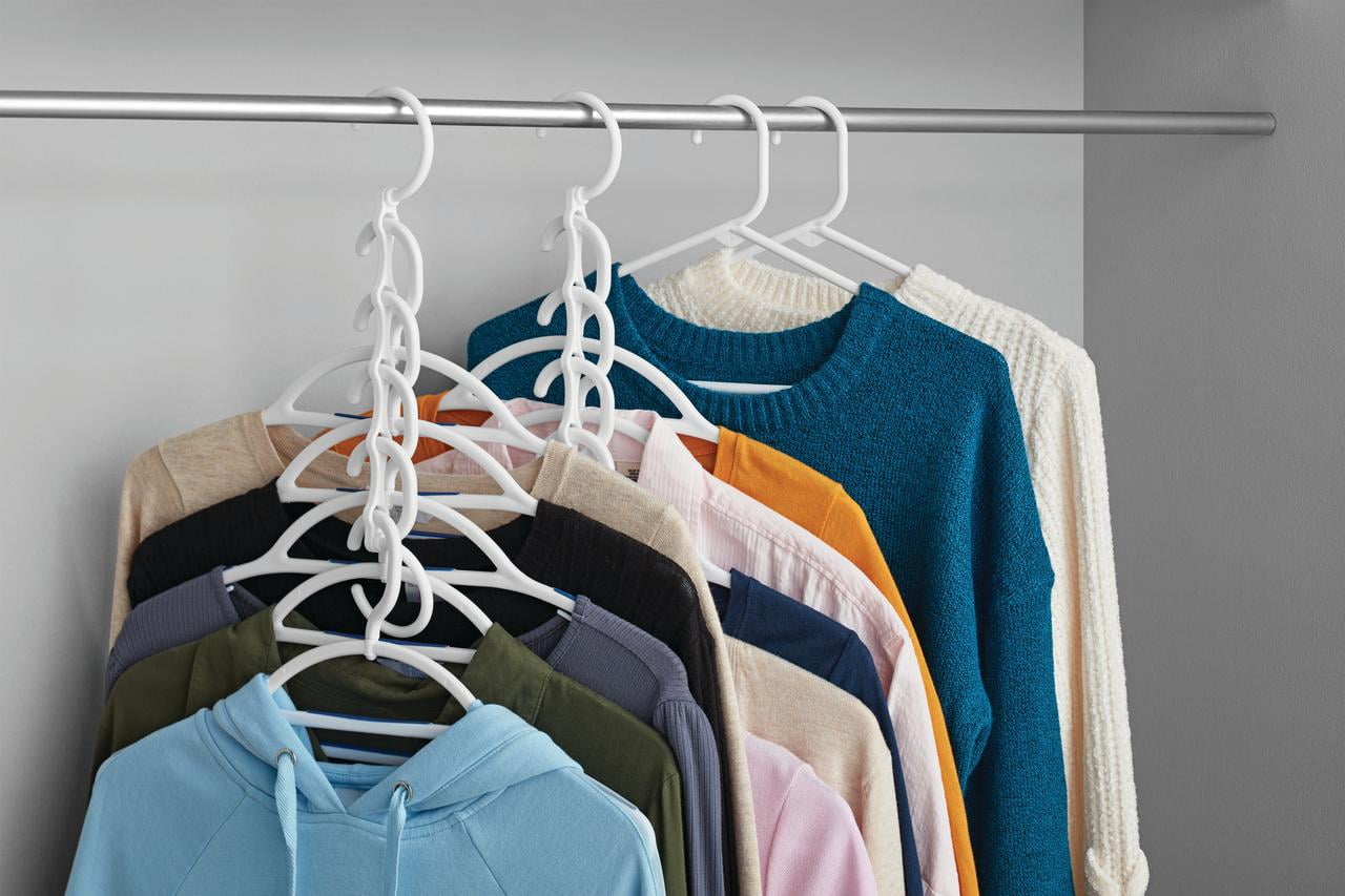 Mainstays Plastic Space Saving Cascading Clothing Hanger, 10 Pack, White