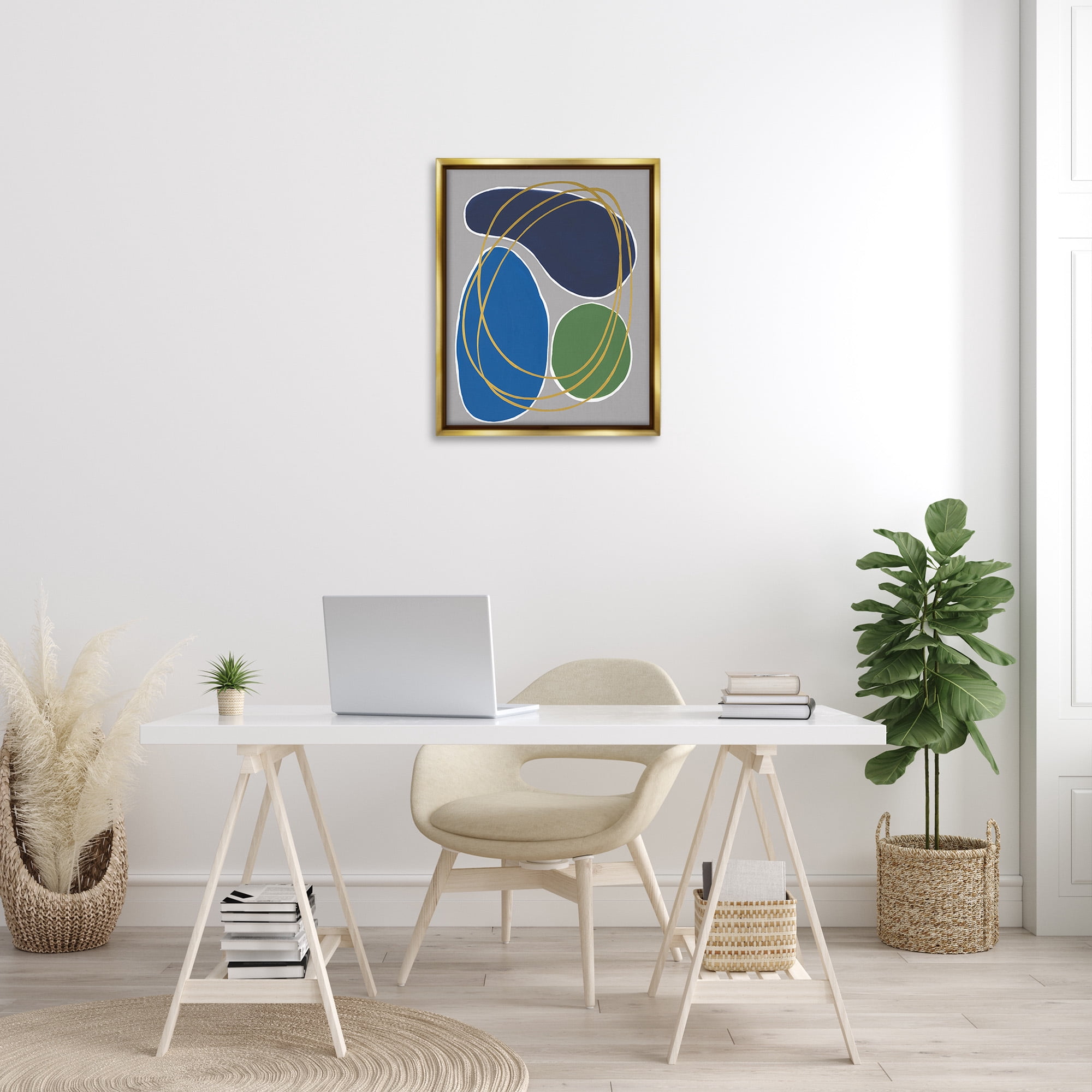 Stupell Industries Abstract Oblong Shapes Abstract Painting Gold Floater Framed Canvas Art Print Wall Art, 25 x 31