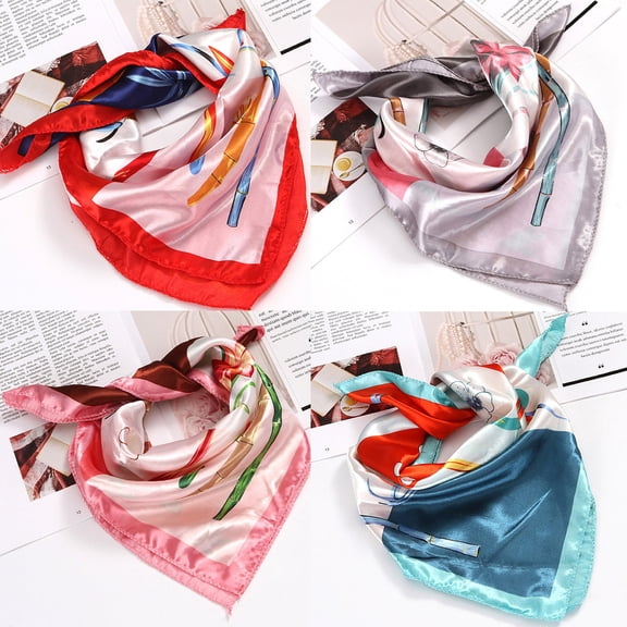 LSQii Silk Scarf for Women Casual Fashion Elegant Shawl Wrap Work Lightweight Breathable Neckerchief Headscarf Bandana for Outdoor WorkDaiy Summer Red,Under $3