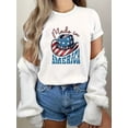 thumbnail image 1 of Women's Patriotic Graphic T-Shirt - High Neck Casual Top with Stars & Stripes Design, Machine Washable All-Season Comfort, 4th of July & Casual Attire, Soft Fabric Shirt, Crew Neck Tee, 1 of 6