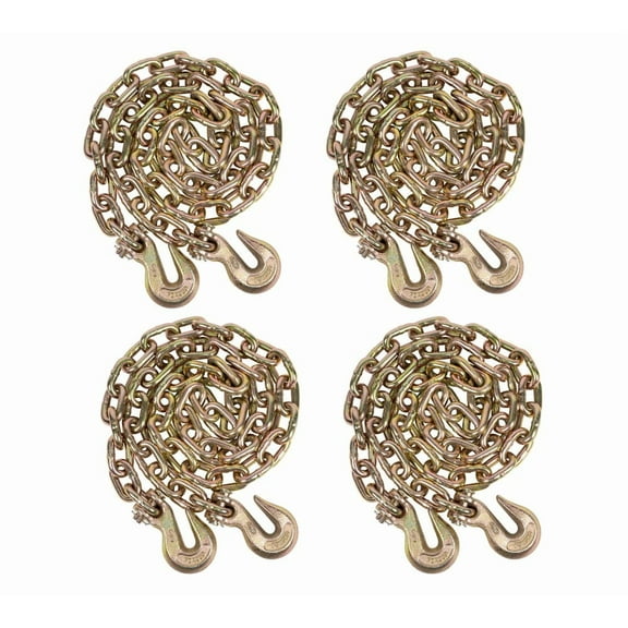 4 Pack 3/8 Inch x 20 FT Grade 70 Binder Chain with Clevis Grab Hooks - G70 Transport Tow Chain - 6,600 Lbs Working Load Limit