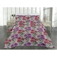 thumbnail image 2 of Ambesonne Poppy Quilted Coverlet 3 Pcs, Vertical Floral Pattern Print, King Size, Violet Pale Sage Green, 2 of 4