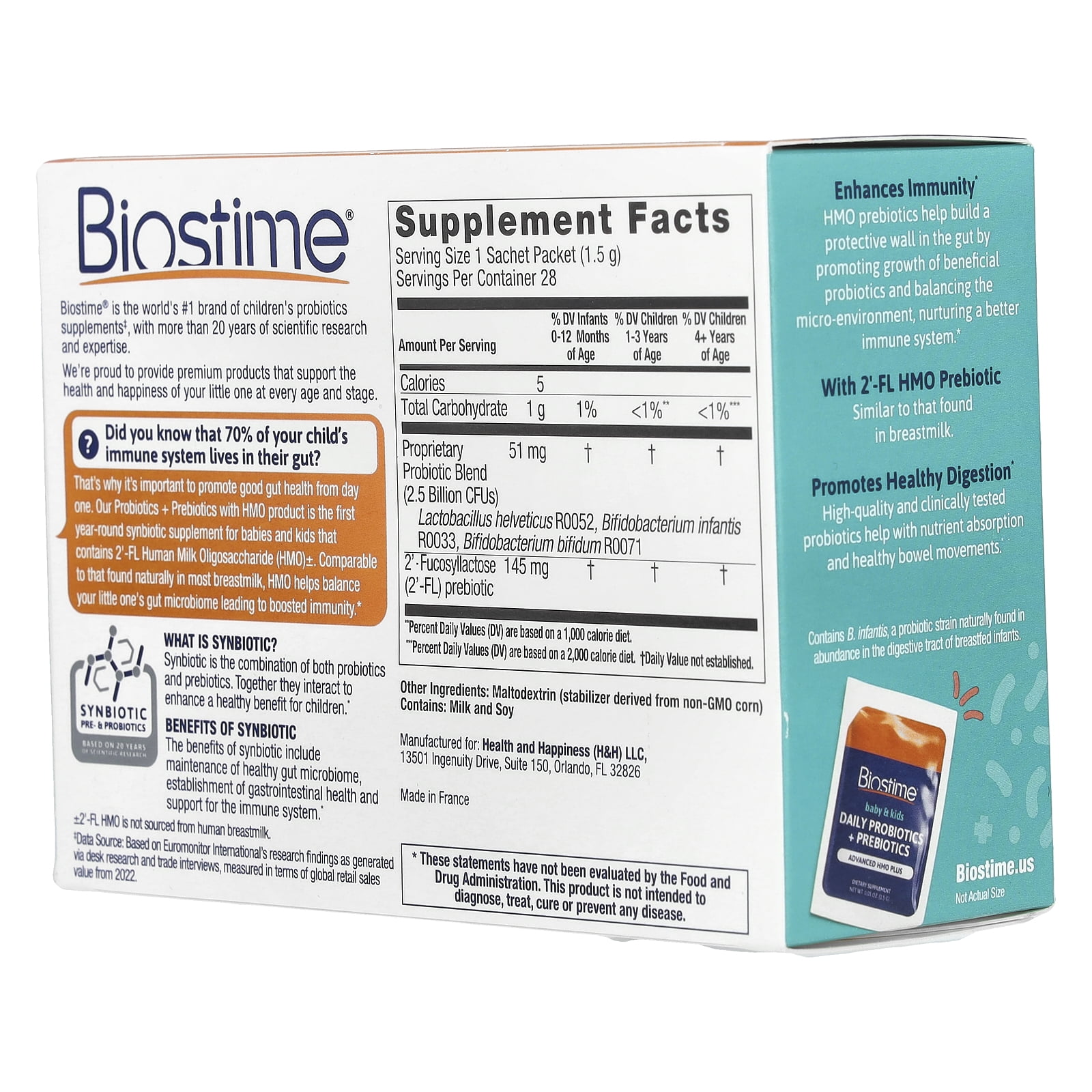 Biostime Baby & Kids Daily Probiotics + HMO Prebiotic, Advanced Immune Support, 28 x 1.5G Sachet Packets