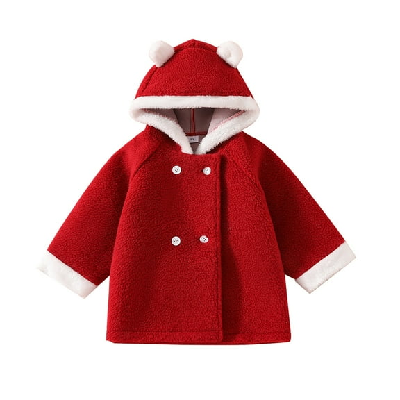 Mercatoo Toddler Baby Girls Fleece Teddy Long Coat, Kids Winter Jacket Warm Three-𝐃imensional Ear Hooded Outwear