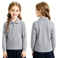 thumbnail image 3 of Girls Polo Shirts Kids Long Sleeve Button Lapel Collar School Uniform Cozy Stretch Golf T Shirt, 100, 3 of 3