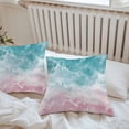 thumbnail image 6 of Pink Turquoise Ombre Throw Pillow Covers 18x18 Inch Set of 2, Abstract Beach Waves Gradient Waterproof Outdoor Pillow Covers, Decorative Cushion Pillowcases for Couch, Sofa, Bed, Garden, Patio, 6 of 9
