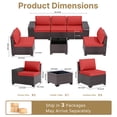 thumbnail image 4 of ALAULM 6 Pieces Patio Conversation Set, Outdoor Sectional PE Rattan Wicker Furniture Seat,Red, 4 of 8