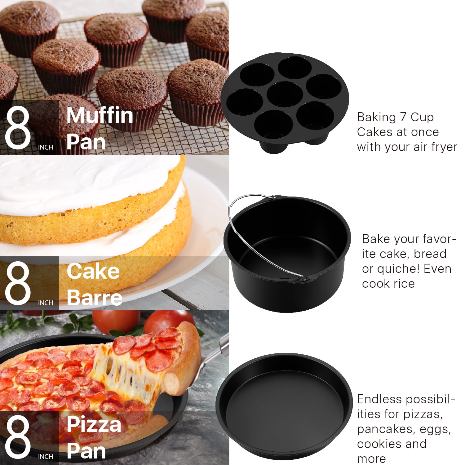  Fujampe Air Fryer Accessories - 8 Inch Cake Pan Set of 14 Pcs  Compatible for Ninja Foodi Cosori instant Pot,Gowise, Fit 4, 4.2, 5, 5.5,  5.8 QT, 6QT Accessories for Air